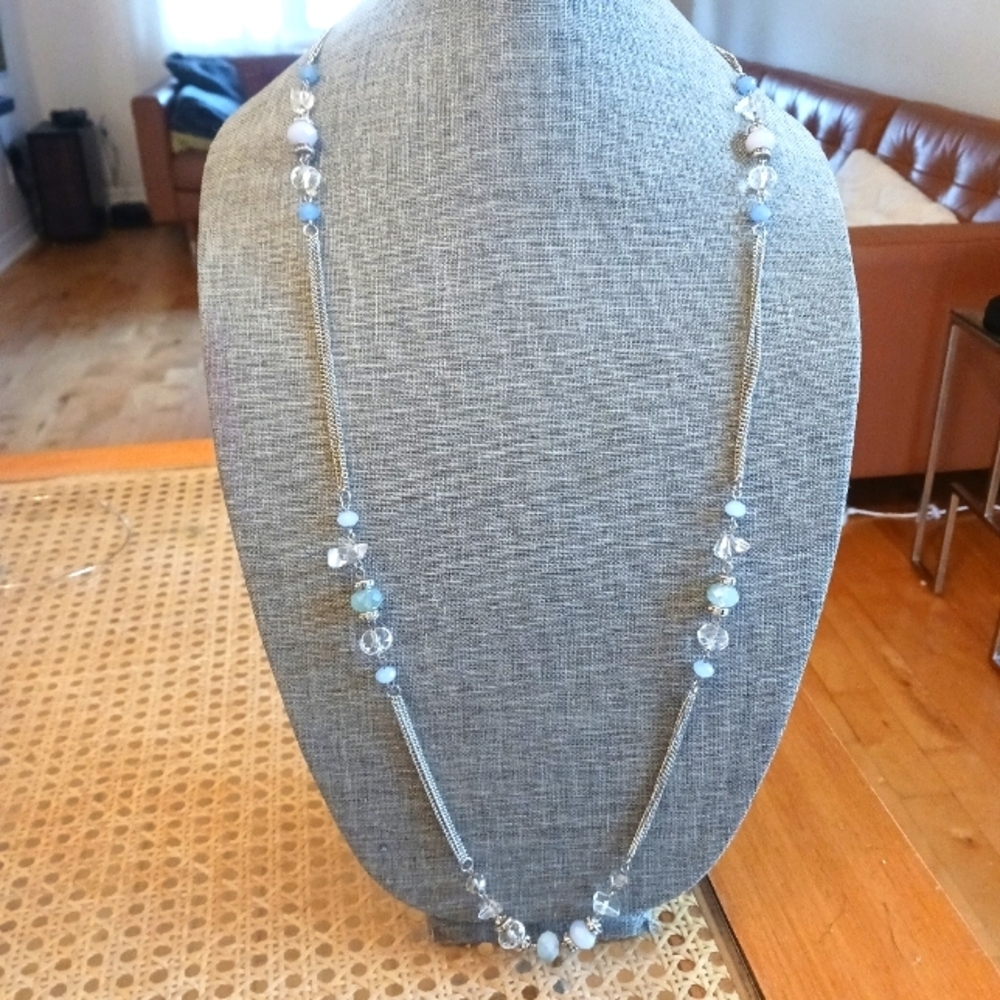 Opalescent Blue and Clear Acrylic Necklace - Pre-loved (40"-43")